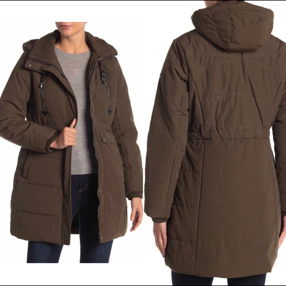 Lucky brand faux shearling lines hooded parka